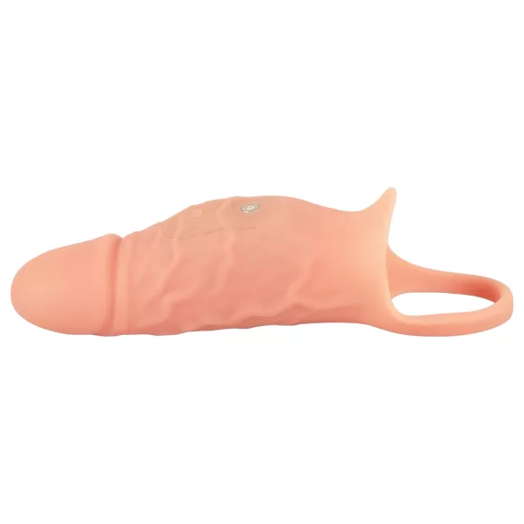 Realistixxx - vibračný erekčný krúžok s návlekom na penis - naturálny