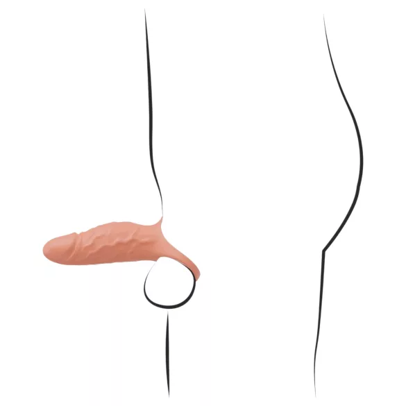 Realistixxx - vibračný erekčný krúžok s návlekom na penis - naturálny