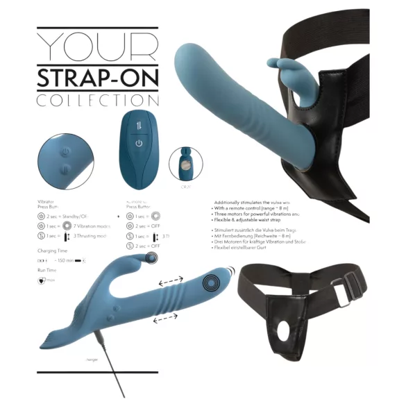 You2Toys - 3-dielny pripínací zajačikový vibračný stimulátor s diaľkovým ovládaním (modrý)