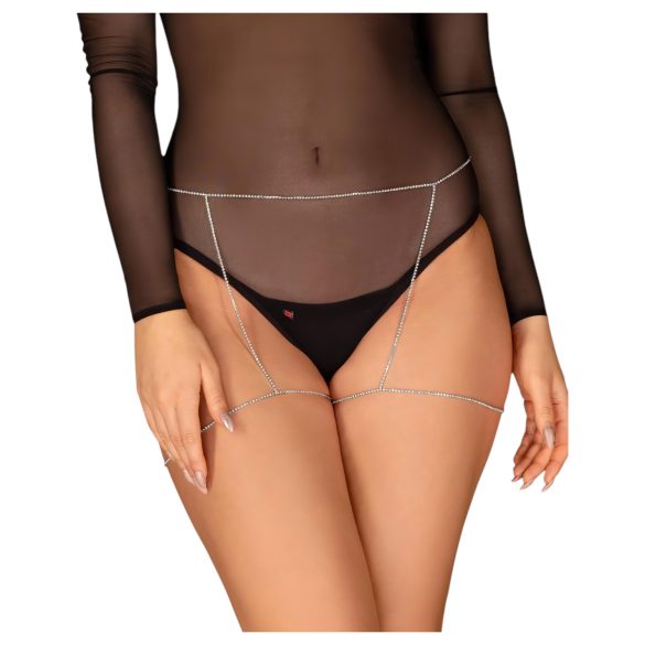 Obsessive Bijou 905 - šperkový telový postroj spodný (strieborný) - S-L