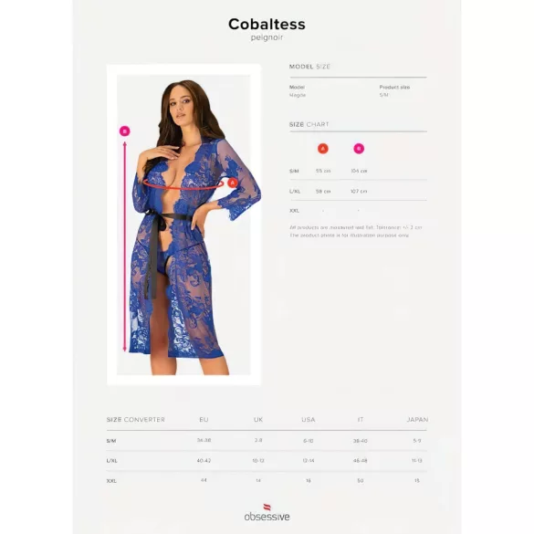 Obsessive Cobaltess - čipkovaný župan (modrý) - L/XL