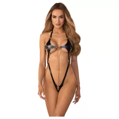   Obsessive Anyya - body s ramienkami z kože s reťazami (čierne)