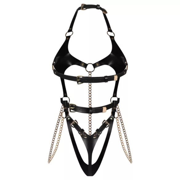 Obsessive Anyya - body s ramienkami z kože s reťazami (čierne)