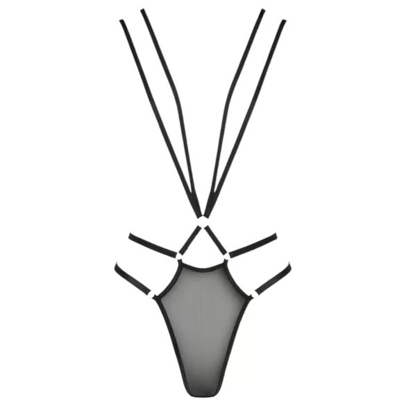 Passion Devil Višňa - kovový krúžkový body postroj (čierny)