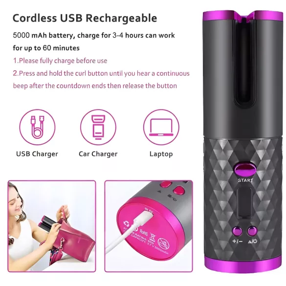 CAC - sada na akumulátorové natáčanie vlasov (šedá-ružová)