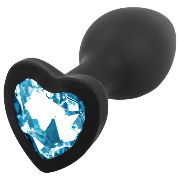 Sunfo - silikónový anál plug so srdcovým modrým kameňom (čierny)