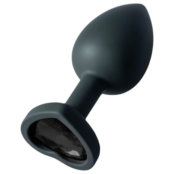 Sunfo - silikónový anál plug so srdcovým čiernym kameňom (čierny)