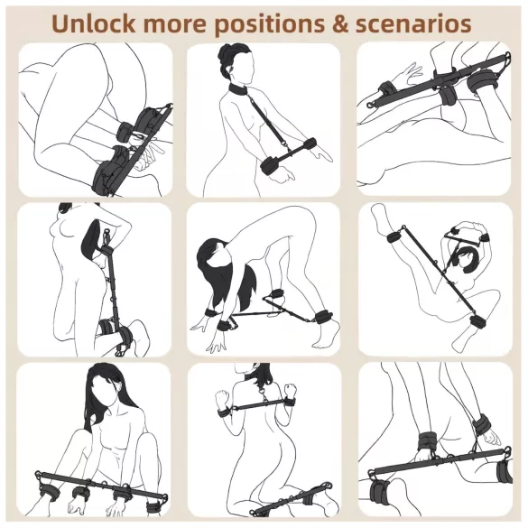 Lonely - nastaviteľná rozpieracia tyč a putá - čierna