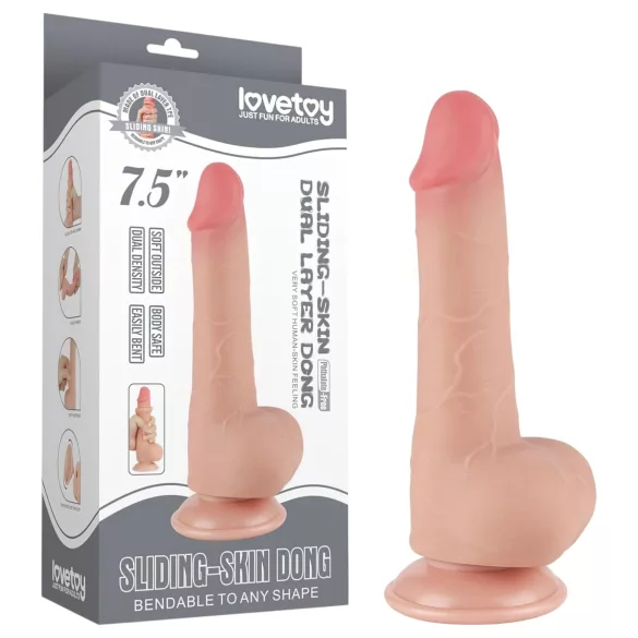 Lovetoy - dvojvrstvové realistické dildo s semenníkmi - 20 cm - naturálny