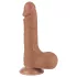 Lovetoy - realistický dvojvrstvový dildo s semenníkmi - 19,5 cm - tmavý odtieň