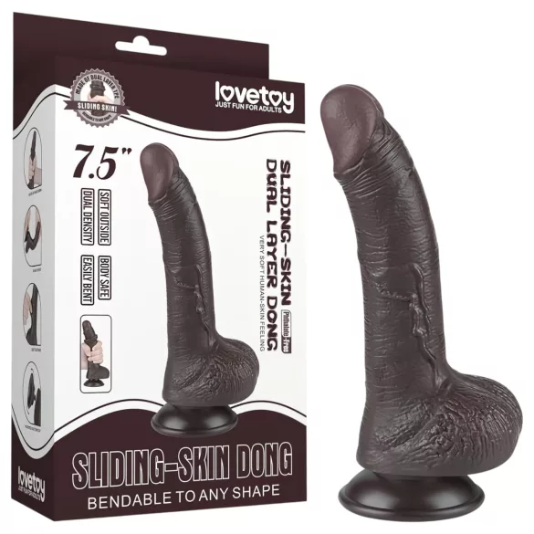 Lovetoy - realistický dildo s prísavkou - dvojvrstvové - 19,5 cm - hnedé