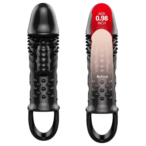 Pretty Love Cecelia - vibračný návlek na penis s krúžkom - čierny