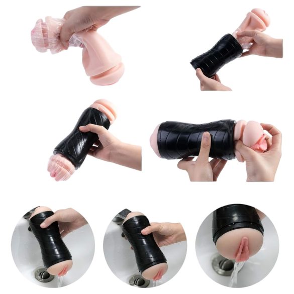 Vibeconnect - masturbátor ústa a vagína - realistický povrch - prírodná/čierna