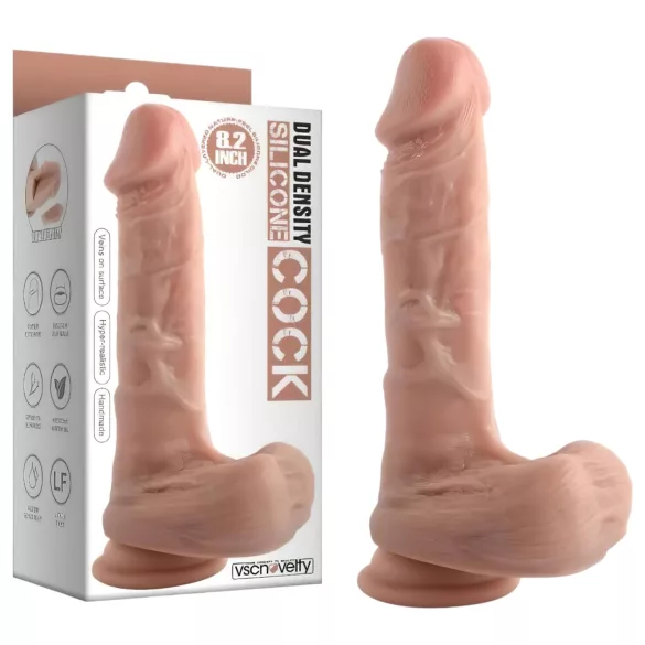 Dual Density - realistický dildo s prísavkou a semenníkmi - 20 cm (telová farba)