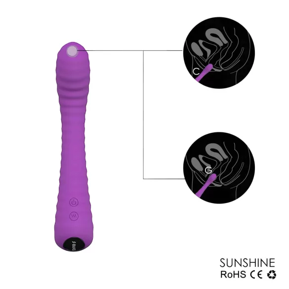Sex HD Sunshine - akumulátorový, ryhovaný vibrátor na bod G (fialový)