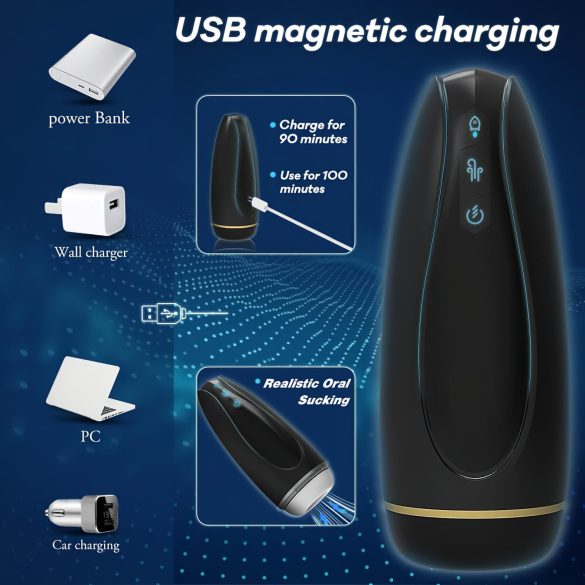 Sex HD Hawk - masturbátor s vibráciou a saním - čierny/biely - dobíjací