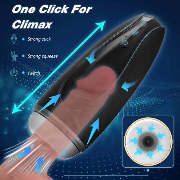 Sex HD Hawk - masturbátor s vibráciou a saním - čierny/biely - dobíjací