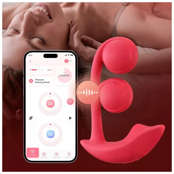 Honey Play Box Melody - aplikáciou ovládaný perličkový 2v1 vibrátor (červený)