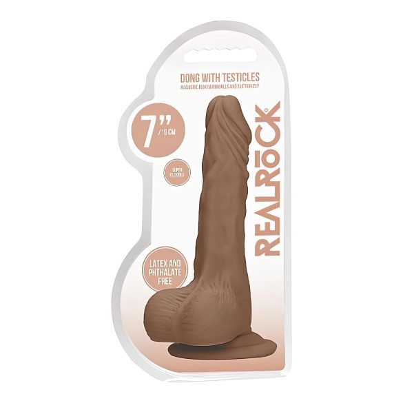 RealRock - realistický dildó s semenníkmi - 17 cm - tmavý odtieň