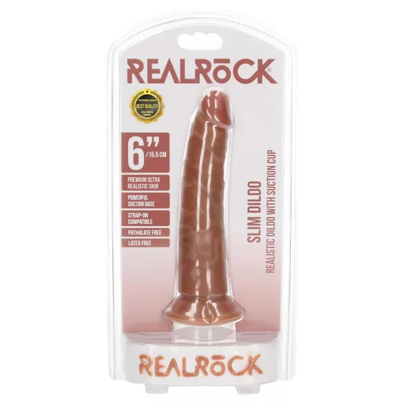 RealRock Slim - realistický dildo 15,5 cm - tmavá prírodná farba
