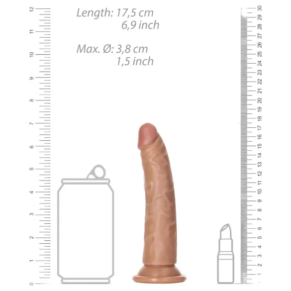 RealRock Slim - realistický dildo 15,5 cm - tmavá prírodná farba
