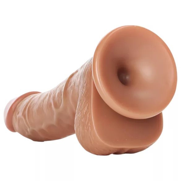RealRock - dildó s prísavkou a semenníkmi - 15,5 cm - tmavá naturálna farba
