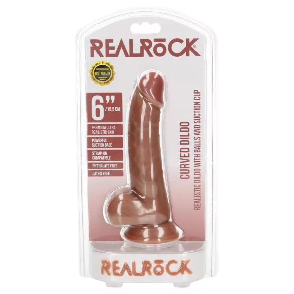 RealRock - dildó s prísavkou a semenníkmi - 15,5 cm - tmavá naturálna farba