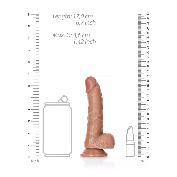 RealRock - dildó s prísavkou a semenníkmi - 15,5 cm - tmavá naturálna farba