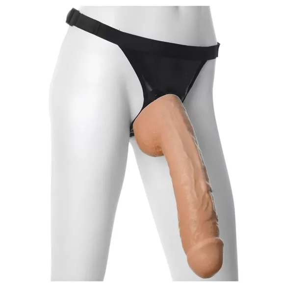 Doc Johnson Vac-U-Lock Hung 12 - realistický dildó s semenníkmi - prírodná farba