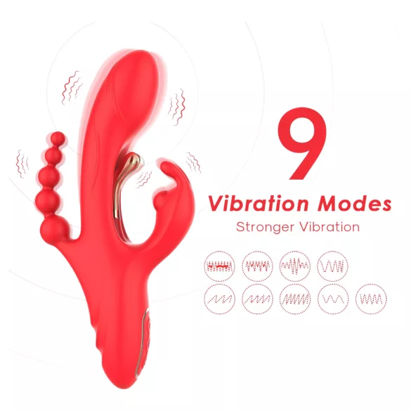 Bestoy - vibrátor s 3 vetvami - jazýčkový - červený