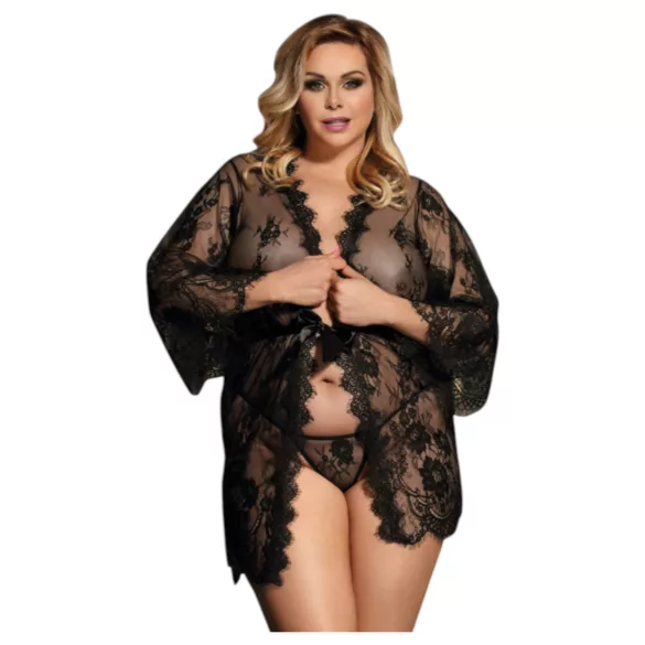 Subblime Queen Plus - čipkový župan set - čierny - XL-2XL