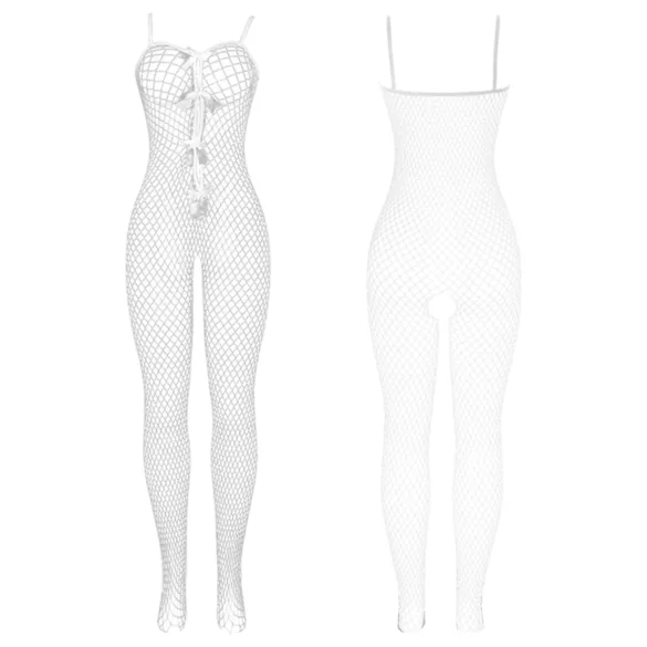 Subblime 951740 - overal z pikantnej sieťoviny s mašľou (biely) - S-L