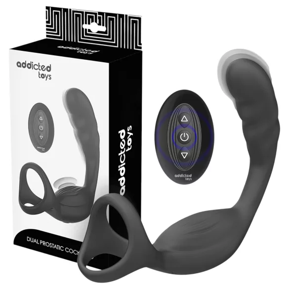 Addicted Toys - anál vibrátor s erekčným krúžkom na penis a semenníky - čierny