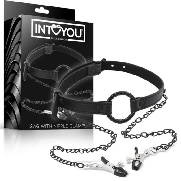INTOYOU - ústny kolík s klipsami na bradavky (čierny)