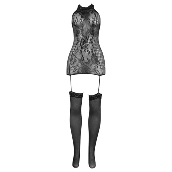 Adalet Nicole - erotická sieťovaná súprava - čipka - čierna - L/XL