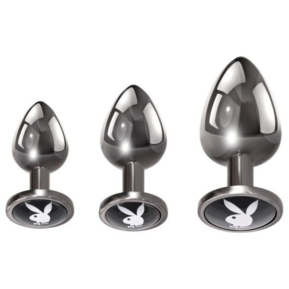 Playboy - análny plug set - 3 ks - strieborný