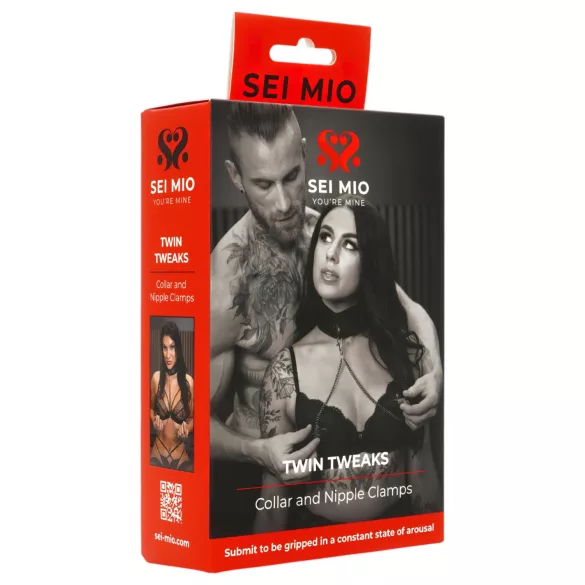 Sei Mio - obojok a svorky na bradavky - čierne