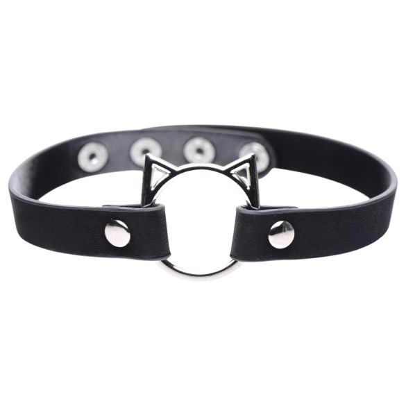 Master Series Kinky Kitty - obojok s mačacou hlavou a krúžkom (čierny)