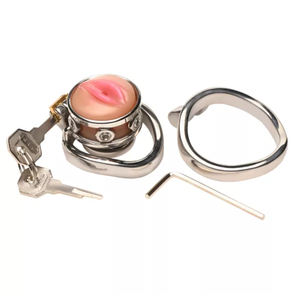 XR Brands - klietka na penis s umelou vagínou - strieborná