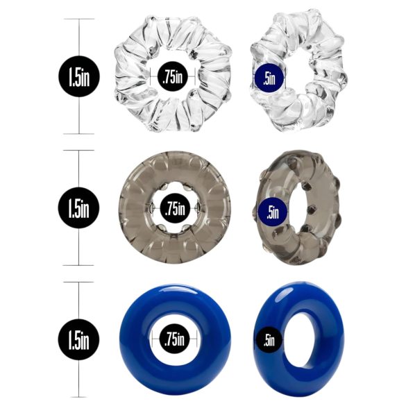 Stay Hard - sada erekčných krúžkov - 3 ks - farebné