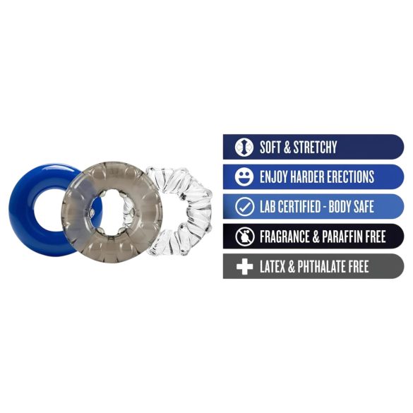 Stay Hard - sada erekčných krúžkov - 3 ks - farebné