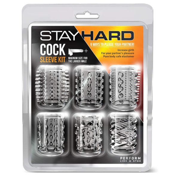 Stay Hard - sada penisových manžiet - priehľadné (6 ks)