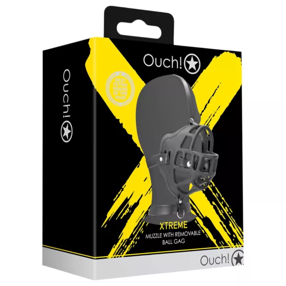 Ouch! - erotický náhubok s vloženými roubíkmi - čierny