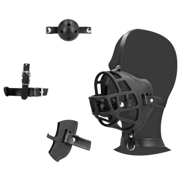 Ouch! - erotický náhubok s vloženými roubíkmi - čierny