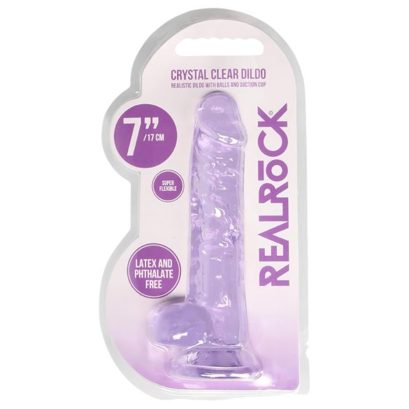 RealRock - realistický dildo - priehľadný - fialová - 17 cm