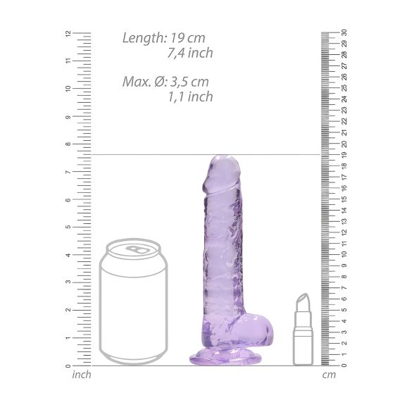 RealRock - realistický dildo - priehľadný - fialová - 17 cm
