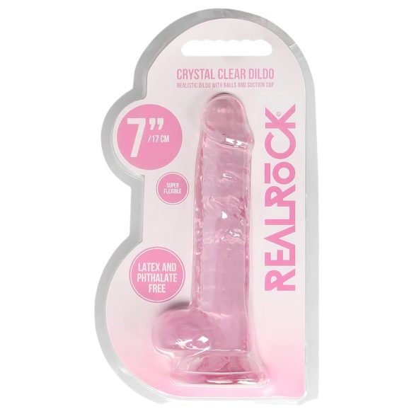 RealRock - realistický dildo - priehľadný ružový - 17 cm