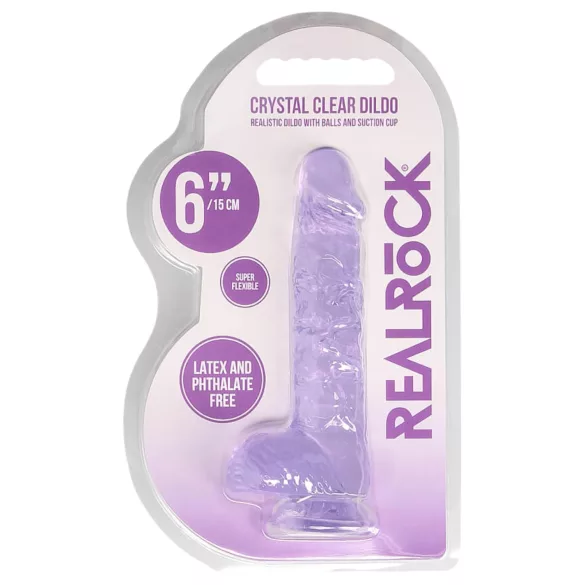 RealRock - realistický dildo - priesvitný fialový - 15 cm