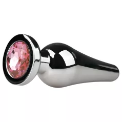  EasyToys Metal No.11 - análny kolík v tvare kužeľa s ružovým kamienkom (strieborný, 3,5 cm)