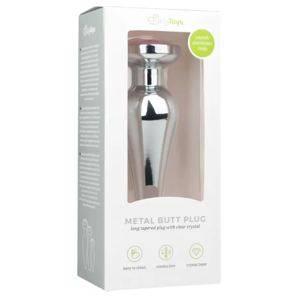 Easytoys - análny kolík s ružovým kameňom - kovový strieborný 3,5 cm